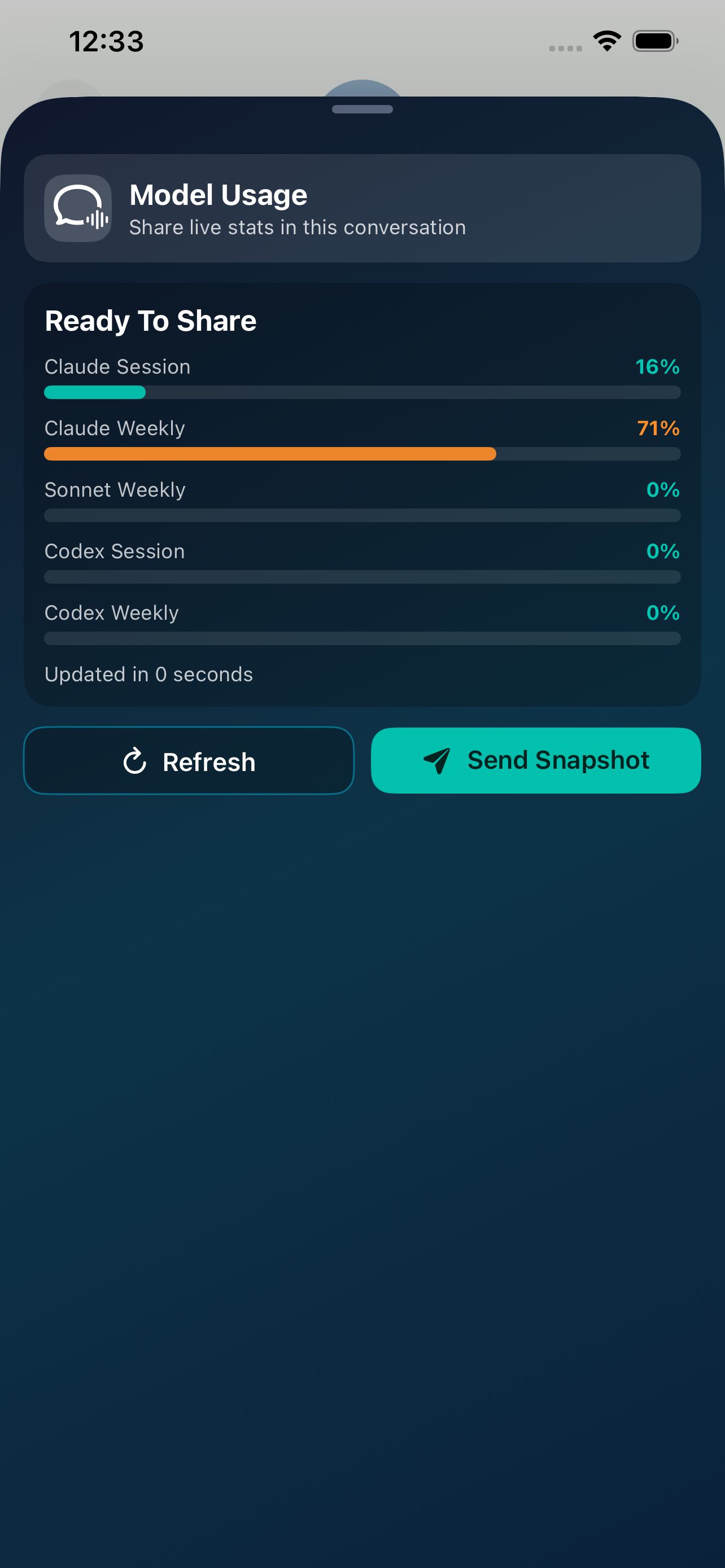 Model Usage iMessage iPhone share screenshot