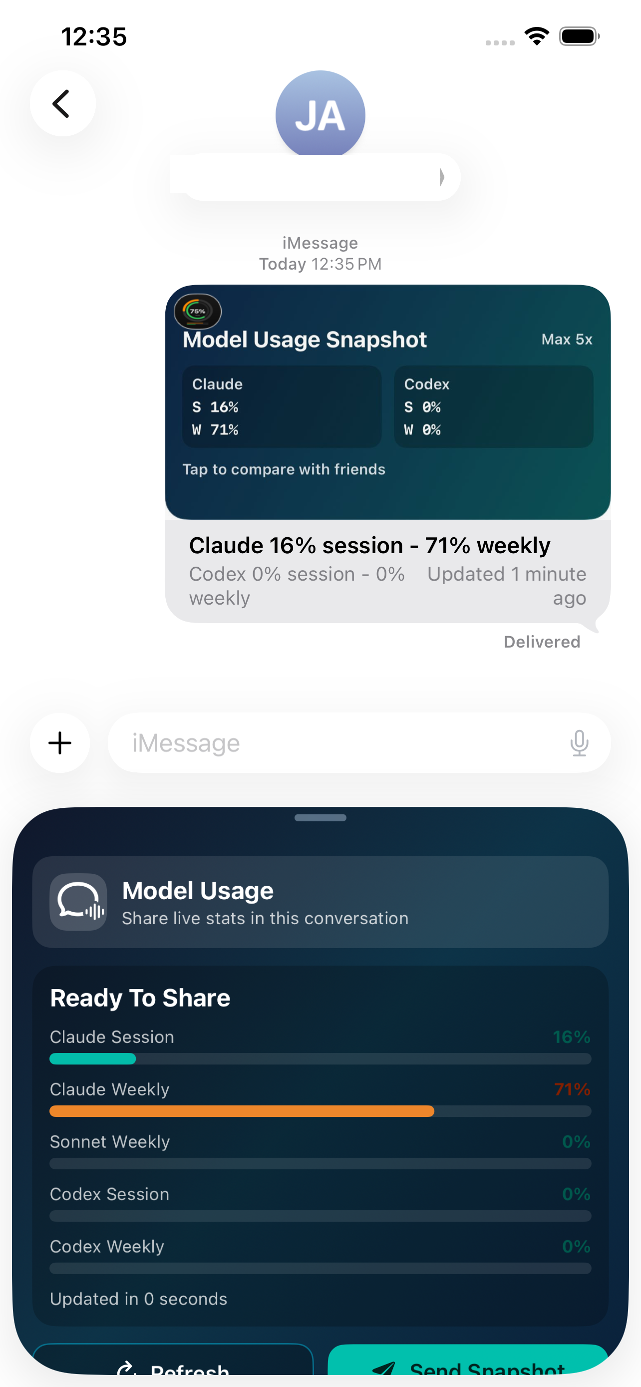 Model Usage iMessage iPhone snapshot screenshot