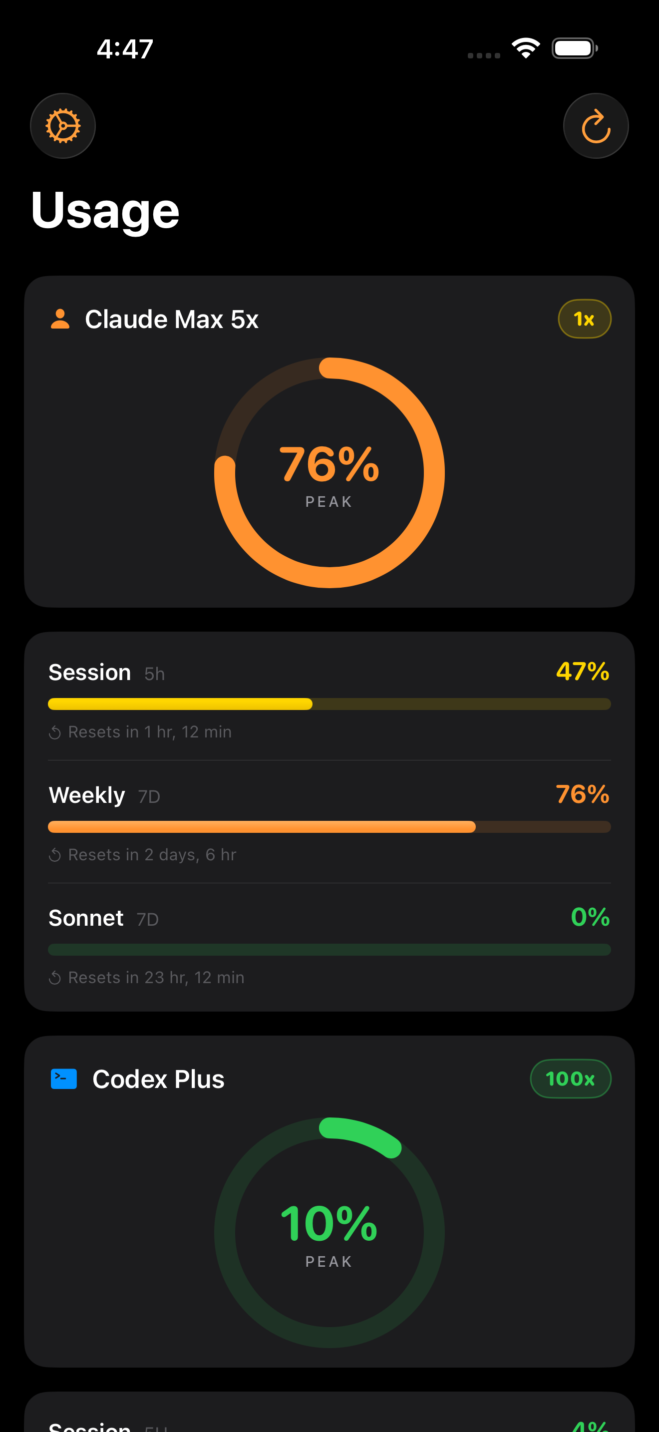 Model Usage iPhone dashboard screenshot
