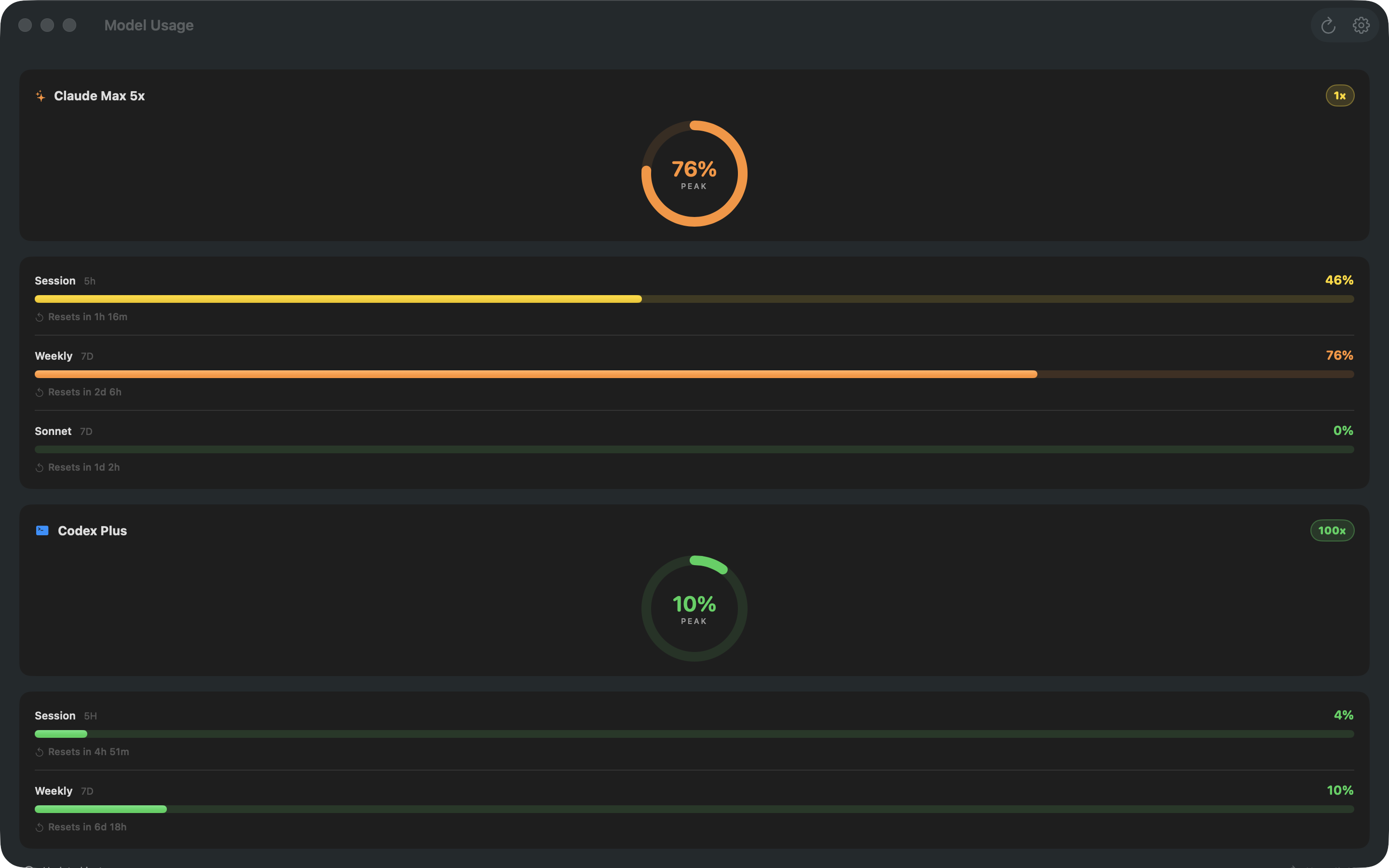 Model Usage macOS screenshot