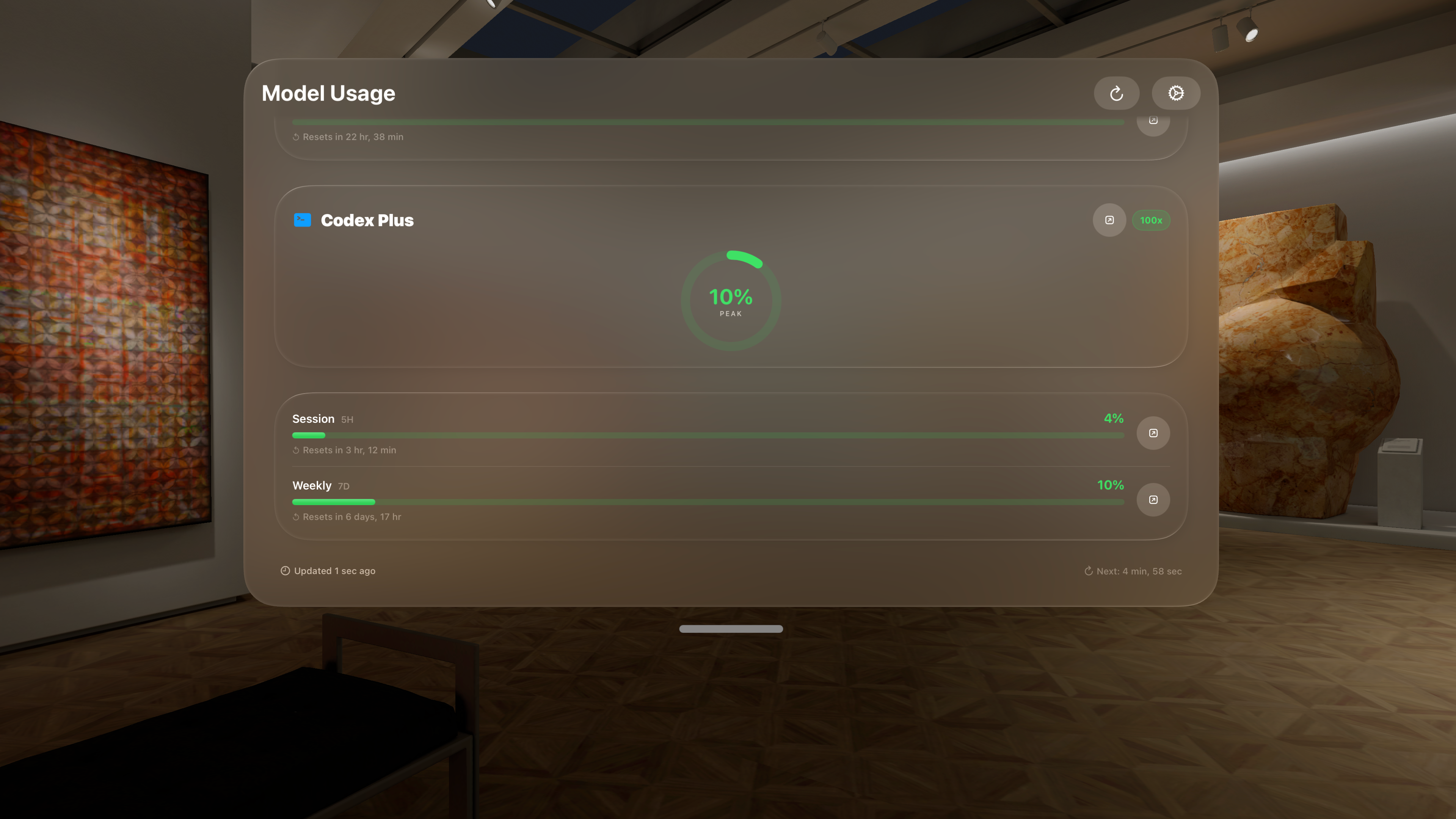 Model Usage Vision Pro Codex screenshot