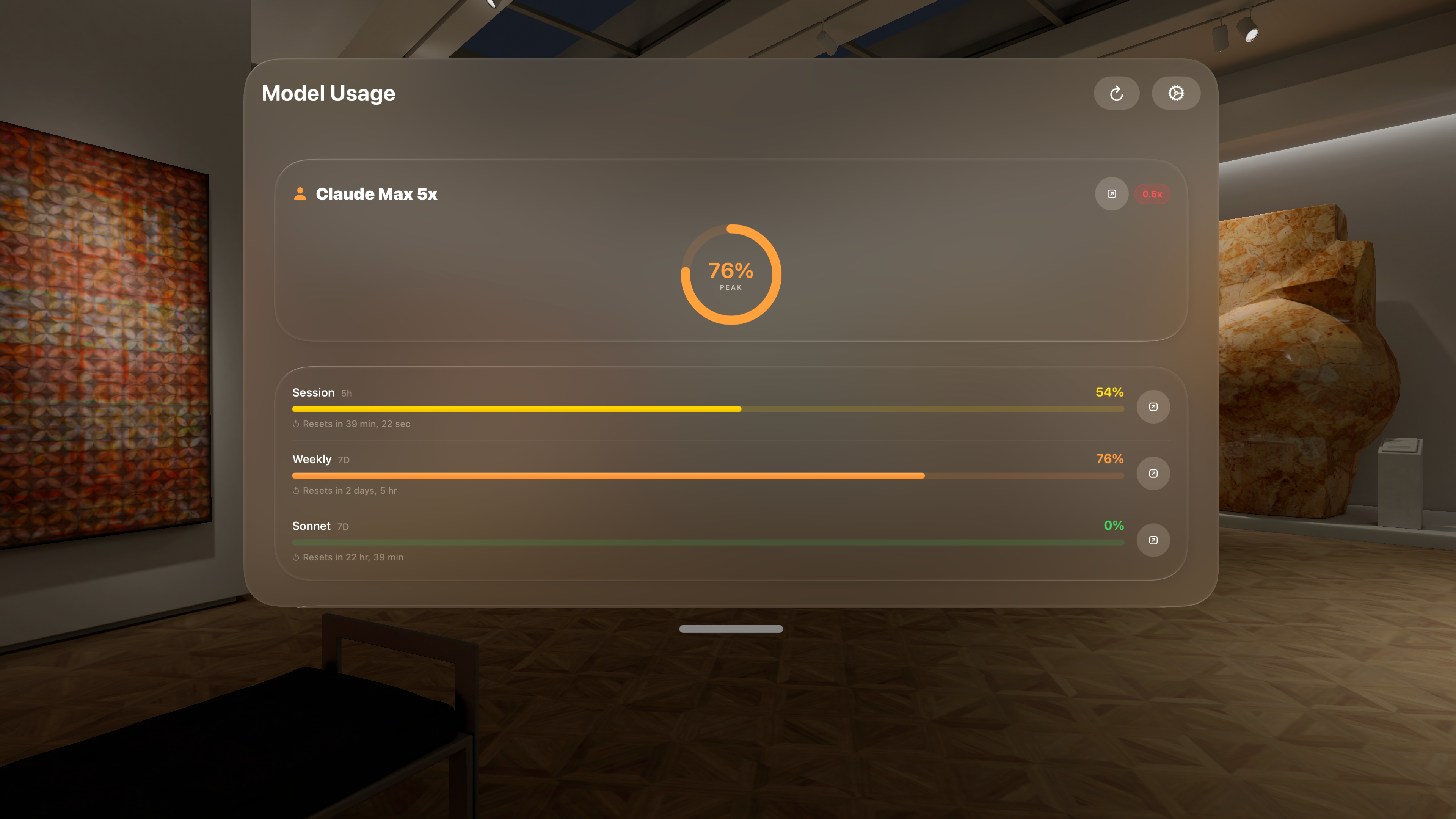 Model Usage Vision Pro dashboard screenshot