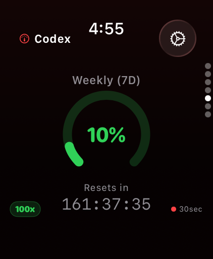 Model Usage watchOS Codex weekly screenshot
